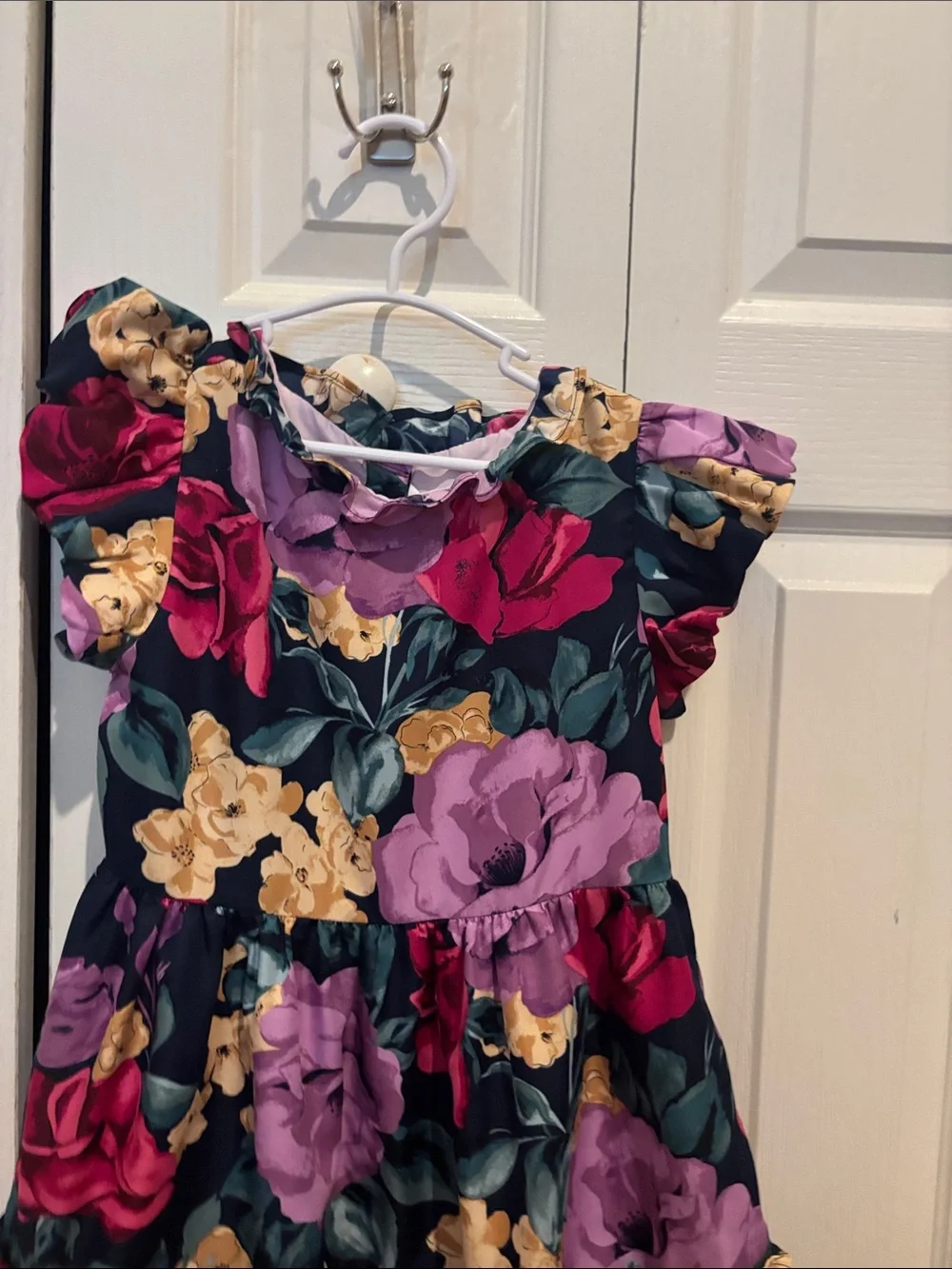 Janie and Jack Navy Floral Tiered Dress with Pink, Purple & Yellow Blooms